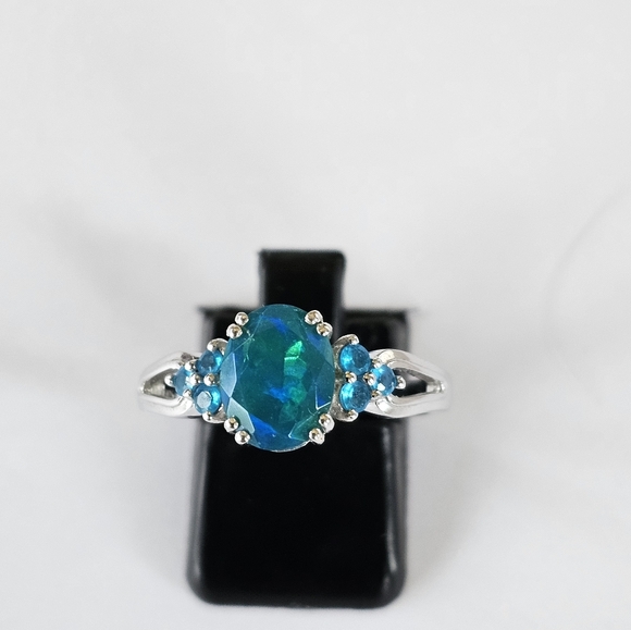 Genuine Paraiba Blue Color Opal Ring in Sterling Silver Size 8! 💙 - Picture 3 of 9